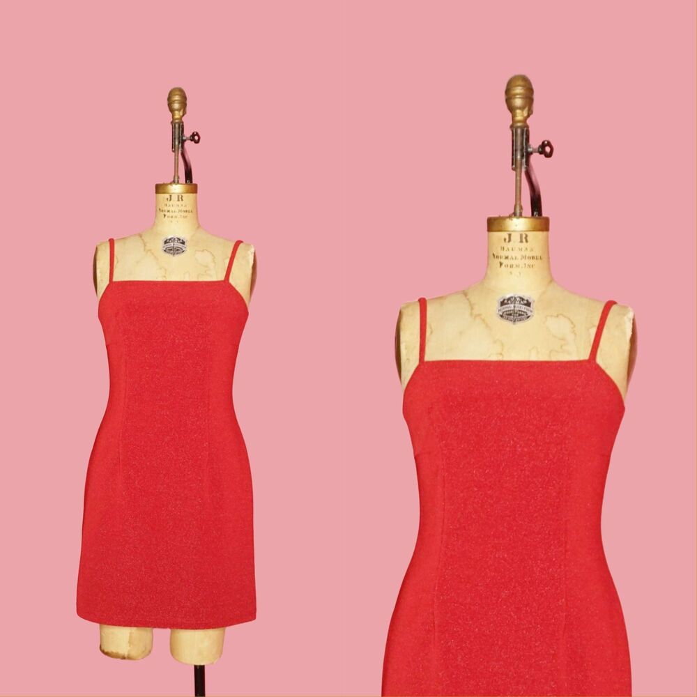 1990s-Y2K XOXO Dresses Red GLITTER, METALLIC, Sparkle, Cocktail Party Dress. S-M